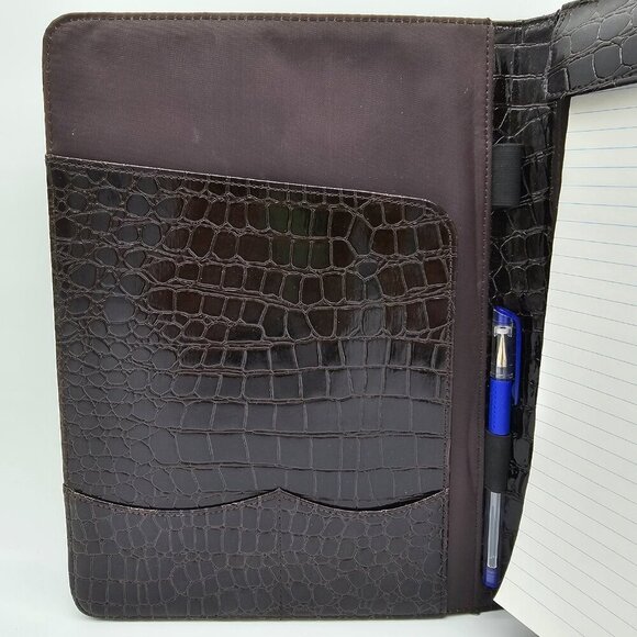 Brown Folio, Shiny Croc Print 9.5" x 12.5" with lined paper and 2 pen holders - Picture 2 of 14